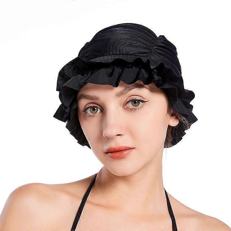 Women's hot spring swimming cap with long hair and ear protection, 2 pack