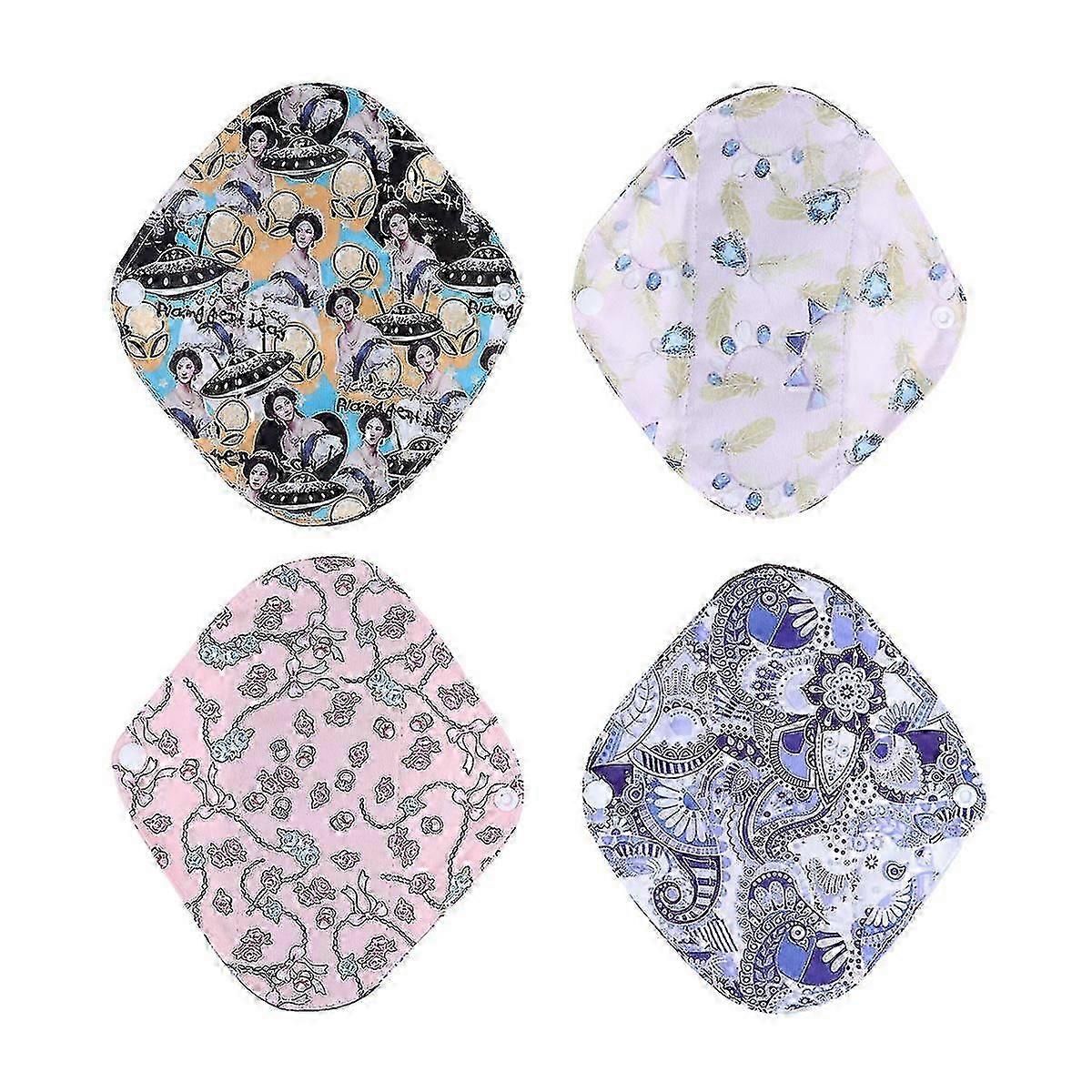 4PCS waschbare Damenbinden Bambus Holzkohle Damenbinden Wiederverwendbare Menstruationsbinden Weibliche Stillmatte S-FCY Glück