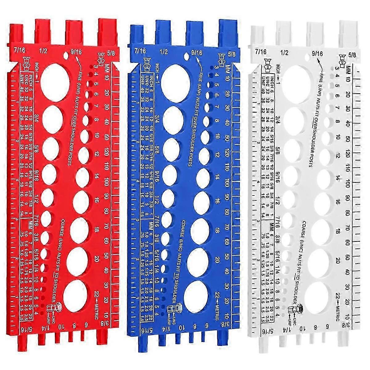 3Pcs Nut Bolt Thread Gauge Plastic Metric and Standard Sizer Tool Bolt Measuring Size and Thread Ide