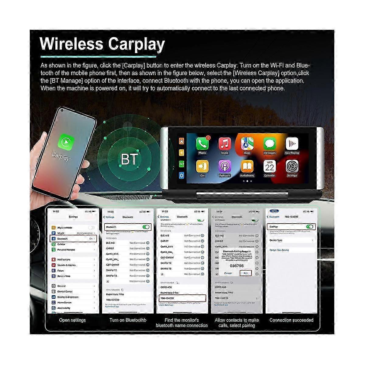 Portable 6.86Inch Folding Screen Car Radio Wireless Carplay Android Auto MP5 Player Car Stereo Blue