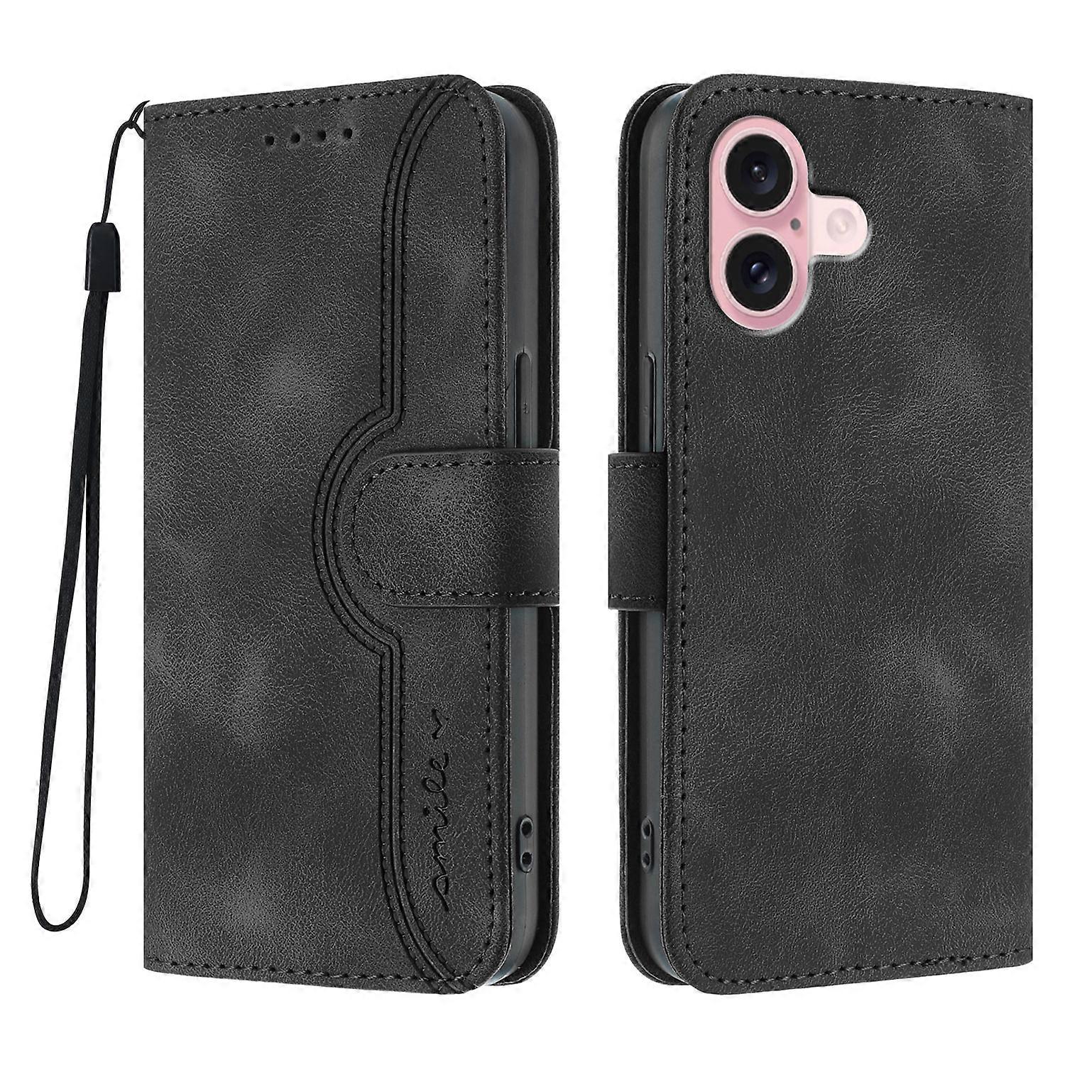 Compatible For iPhone 16 Leather Case Wallet Stand Smile Imprinted Phone Cover