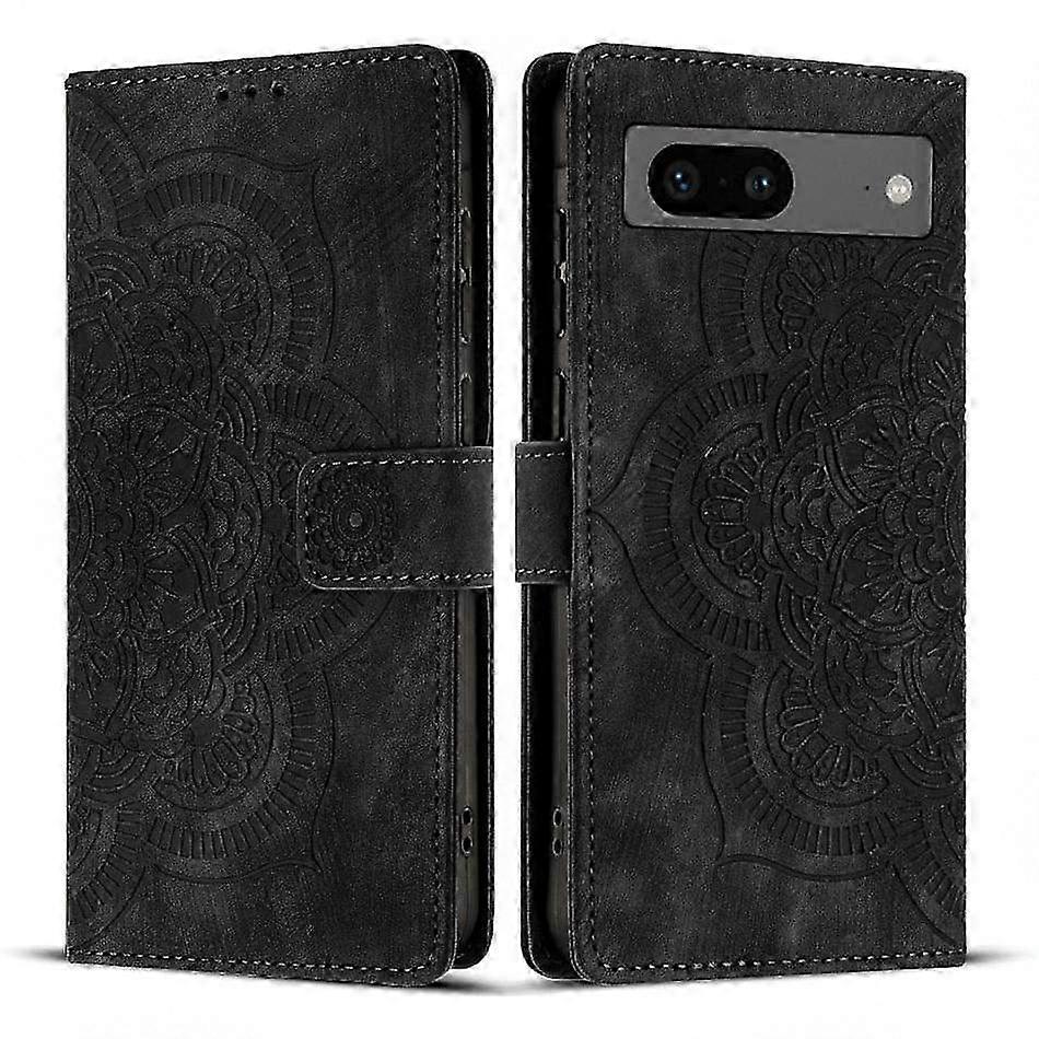 Retro Frosted Leather Phone Case with Mandala Embossed Design for Most Smartphones
