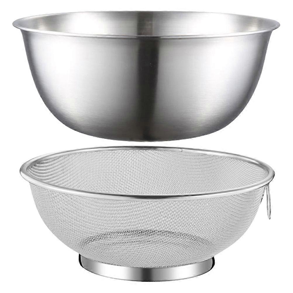 Silver Stainless Steel Colander Basket for Draining Rice 2Pcs