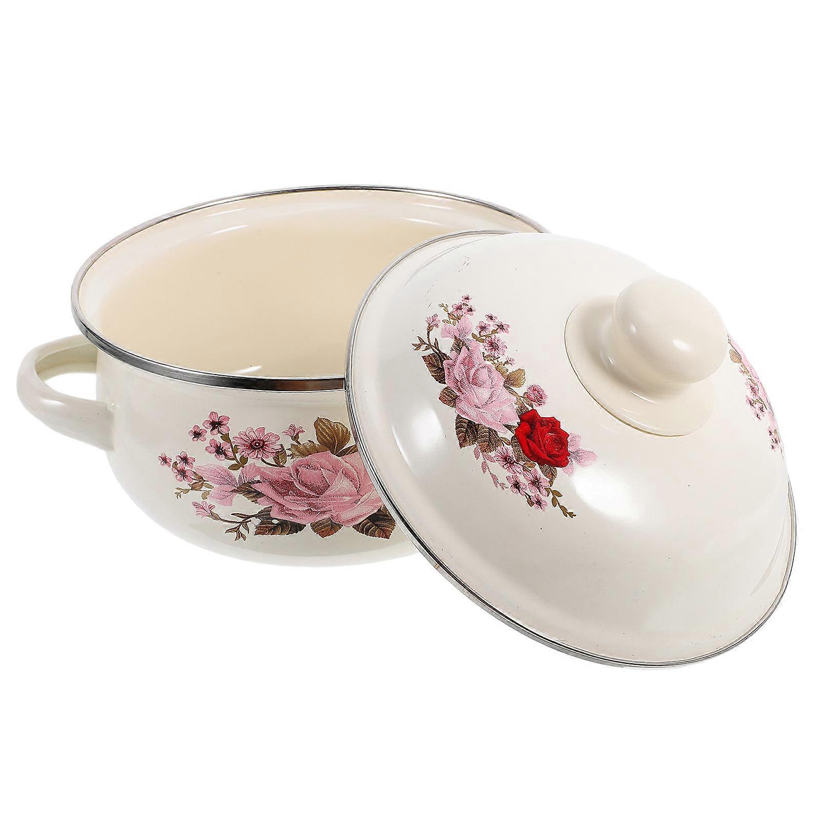 Soup Pot With Lid Enamel Multi-Use Heat Distribution For Stews Noodles Hot Pot Large Capacity 1Pcs