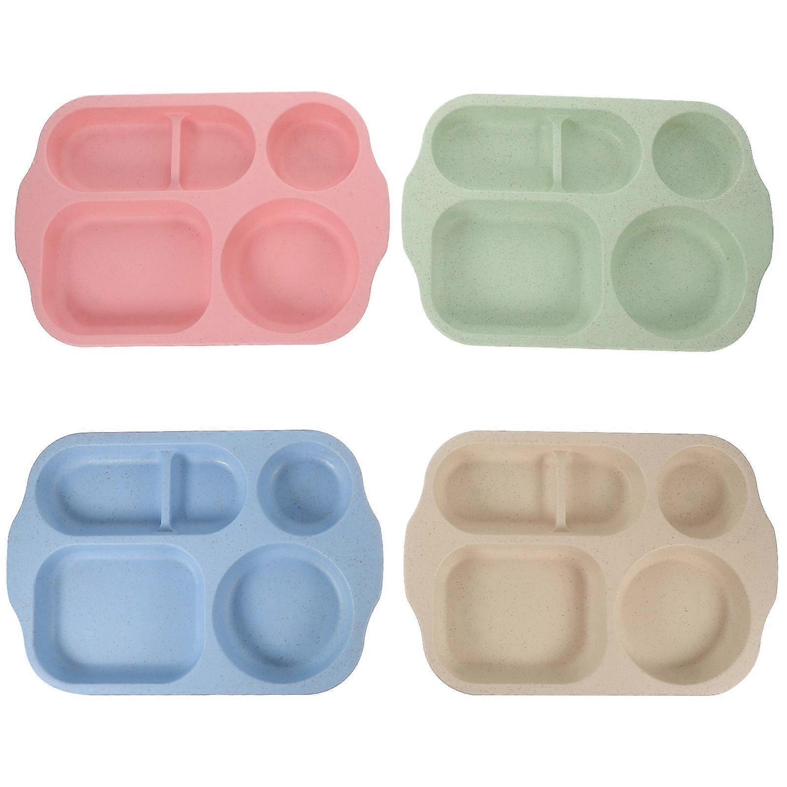 Divided Dish Microwave Safe Plates Child Friendly Family Meals Non Slip Thickened Design Pink 4Pcs