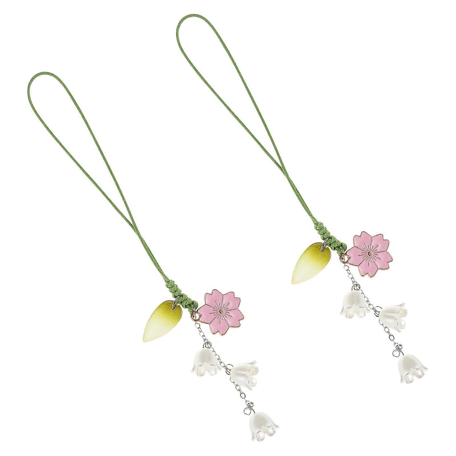 Decorative Cell Phone Strap Pink Flower Key Chain Lanyard 2Pcs