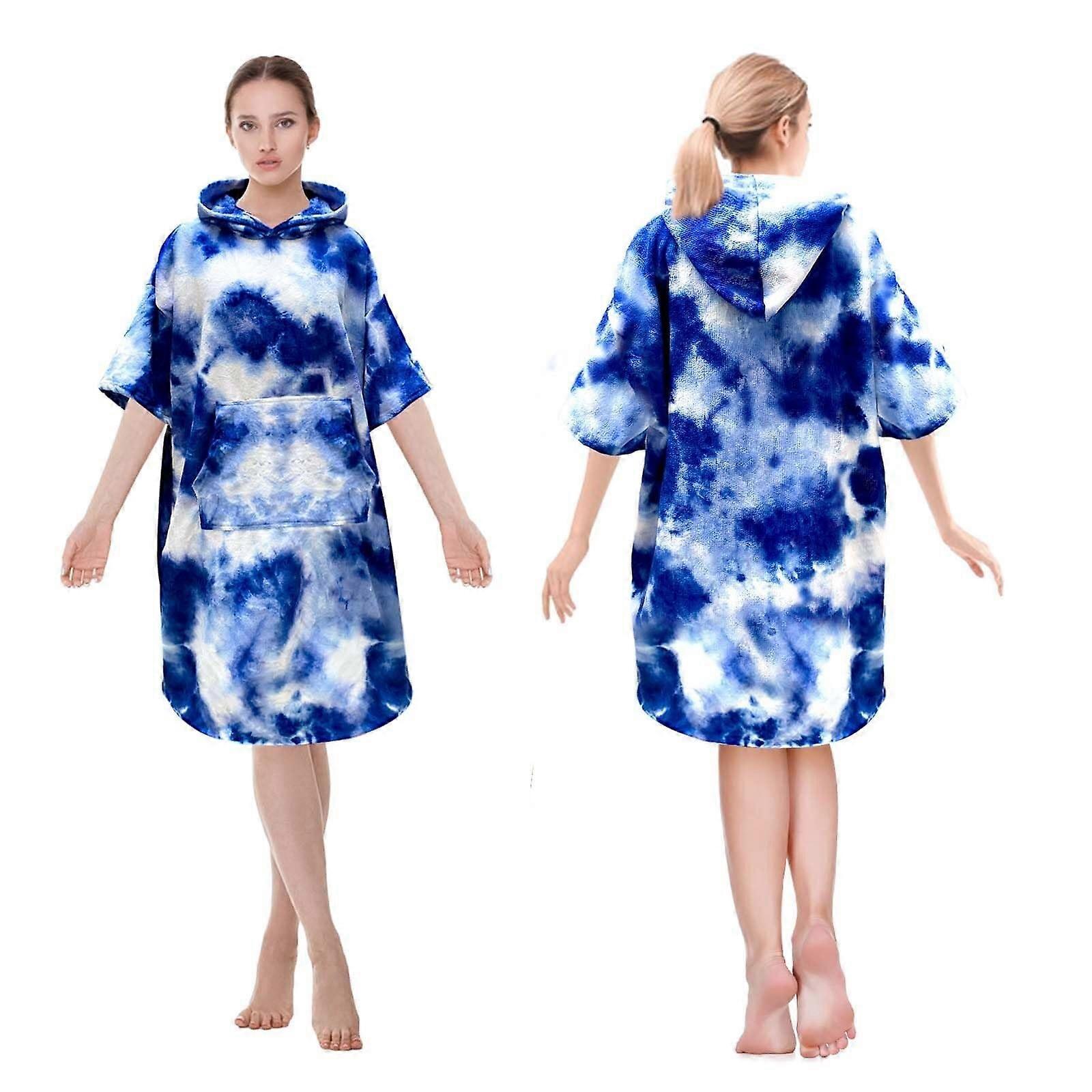 Badeponcho, Poncho towel Surf ponchos, changing robe with pocket (BlueWhite)