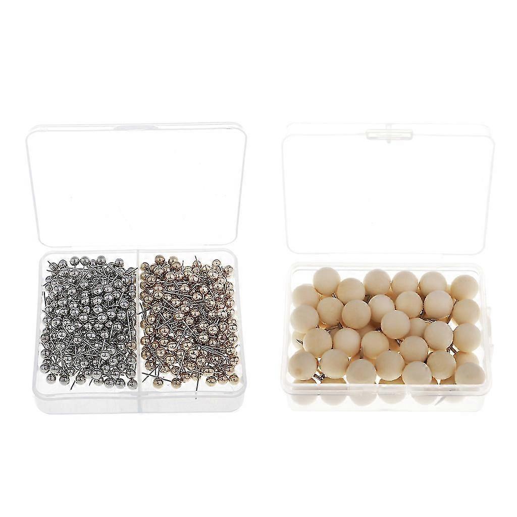 60x Wooden Push Pin Marking Push Pins+400x Map Tacks Push Pins Plastic Head