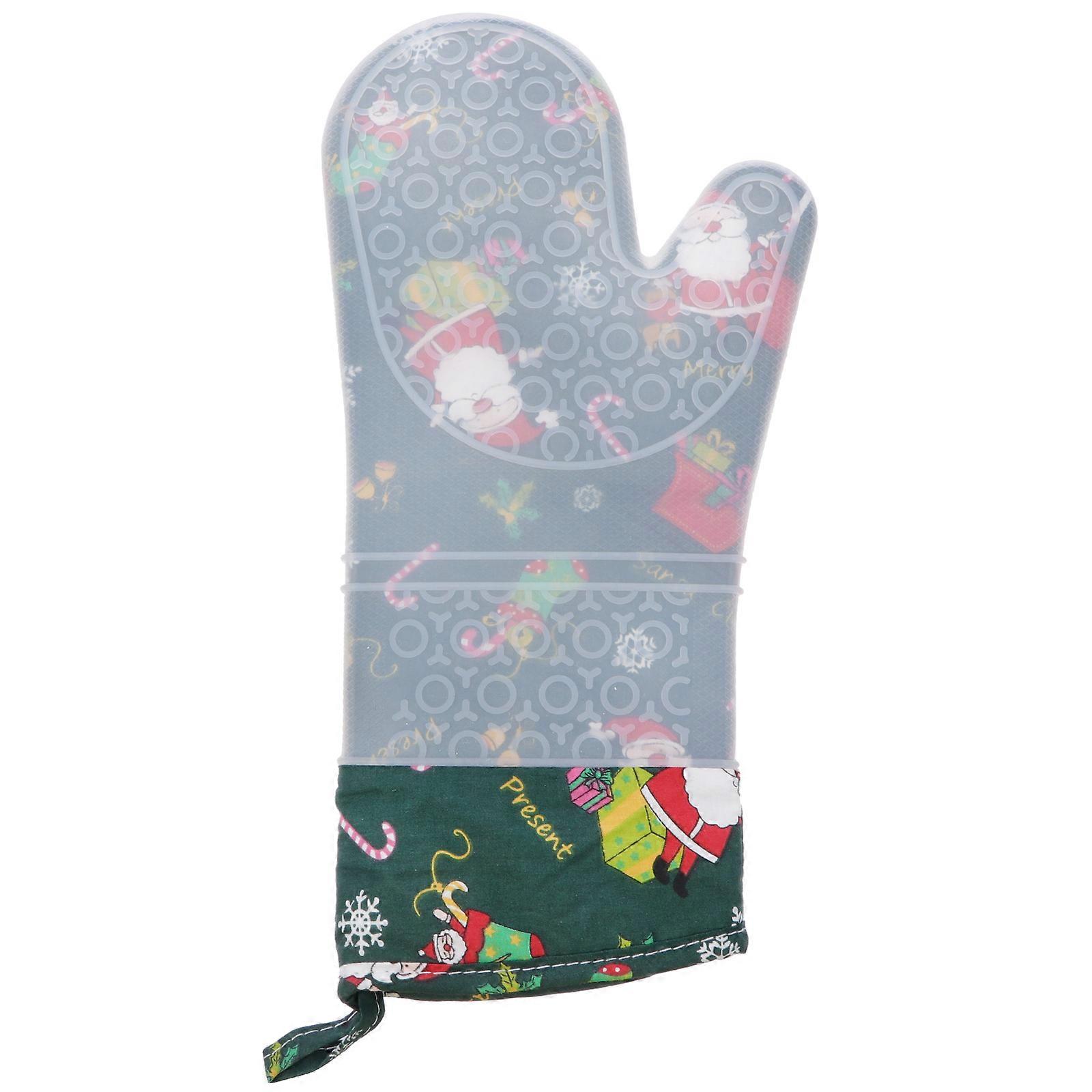 BBQ Gloves Heat Resistant Silicone Mitts Christmas Design Two-Finger Mitts 1Set