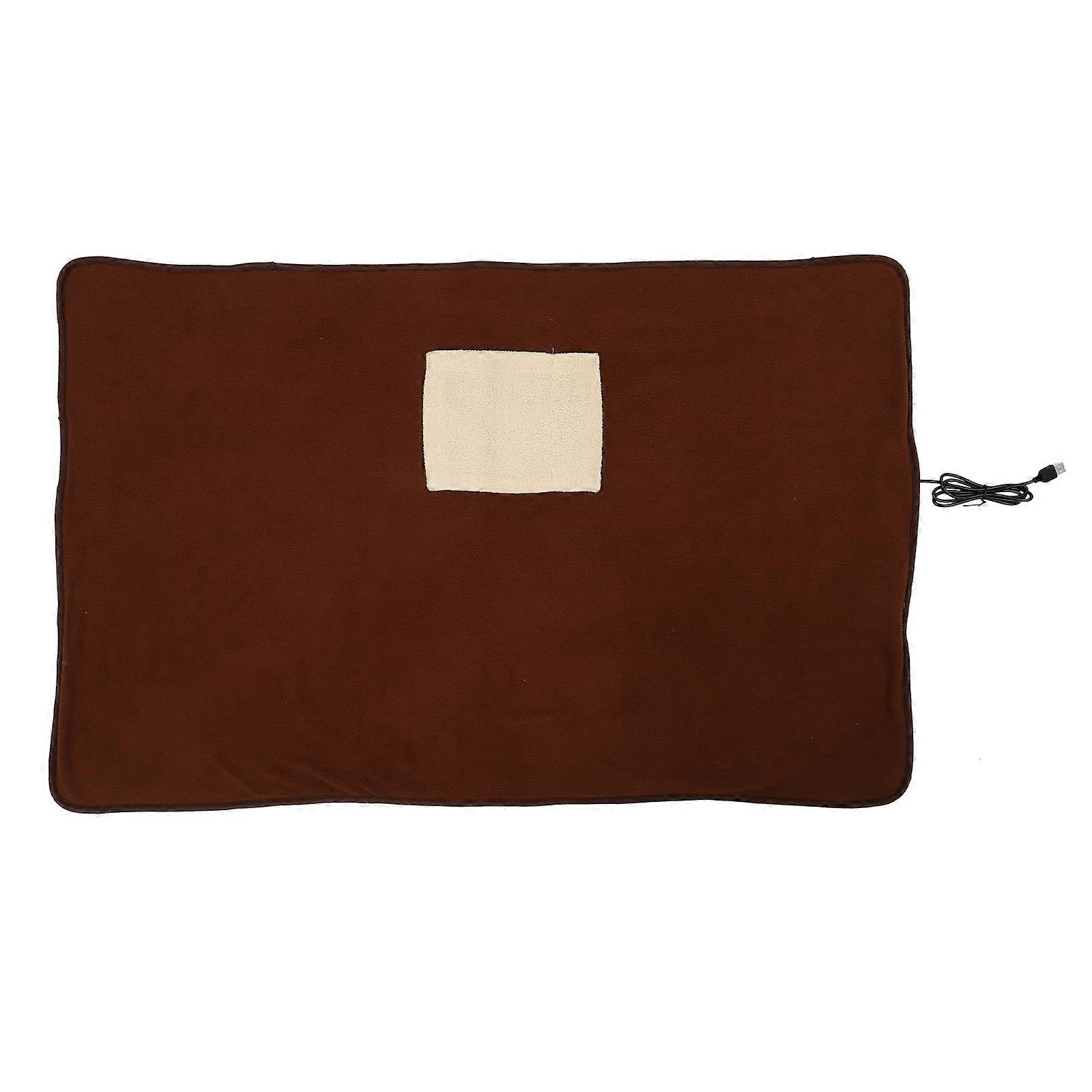 USB Heating Pet Heating Pad Warmer Bed for Pets 34.6X25.6X1.2in Rectangular Shape Brown 1Set