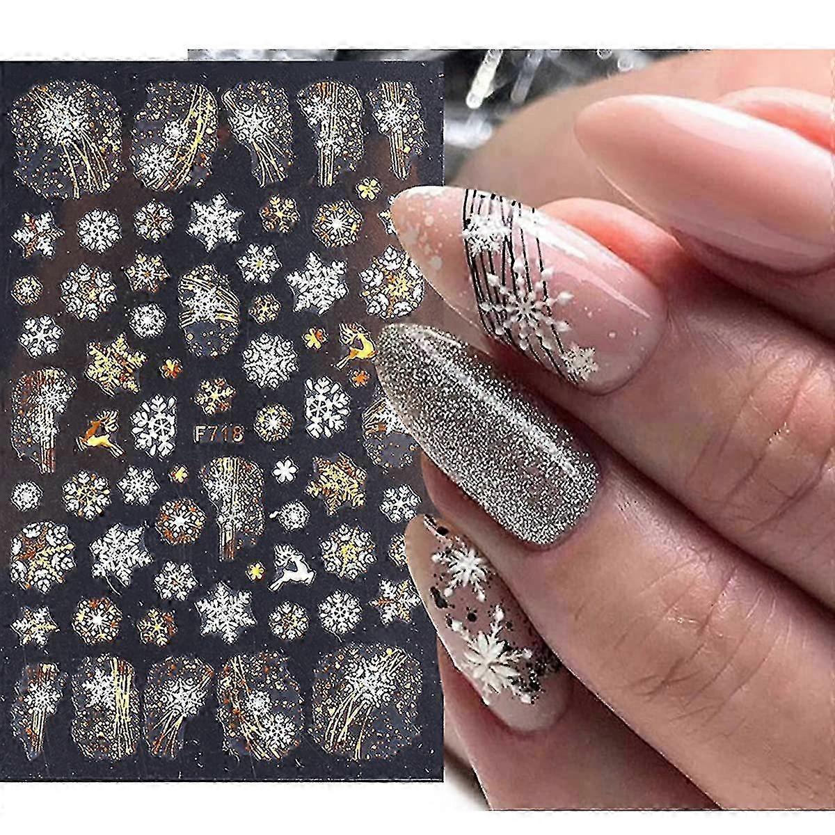 A Set Of 8 Pcs Christmas Nail Stickers Featuring Snowflakes, 3D Nail Art Decals, Laser Bronzing, Self-adhesive Designs Including Snowflake,