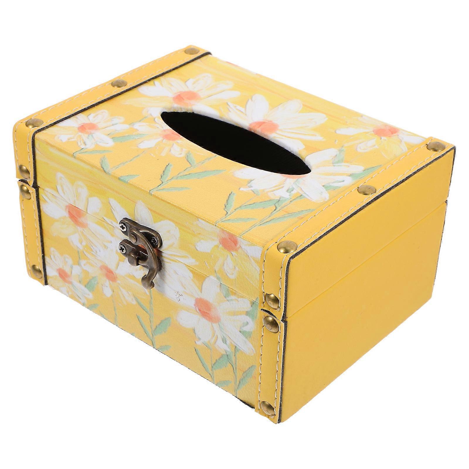 Rectangular Tissue Box Cover Wood Tissue Dispensing Daily Use 1Pcs