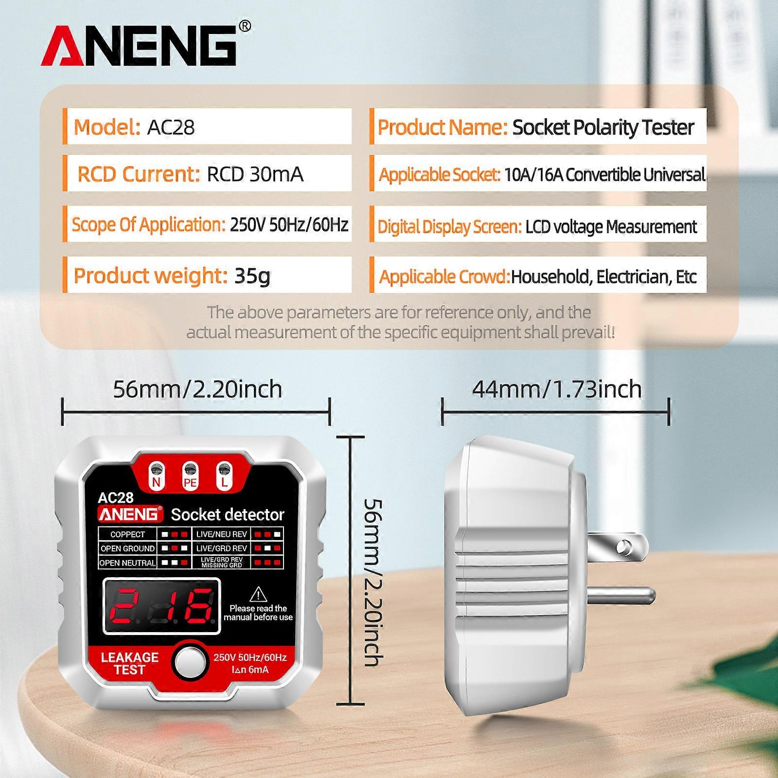 ANENG Outlet Tester Receptacle Detector with Voltage LCD Display 250V Power Socket Checker Automatic Circuit Tester Polarity Voltage Test Wall Plug E