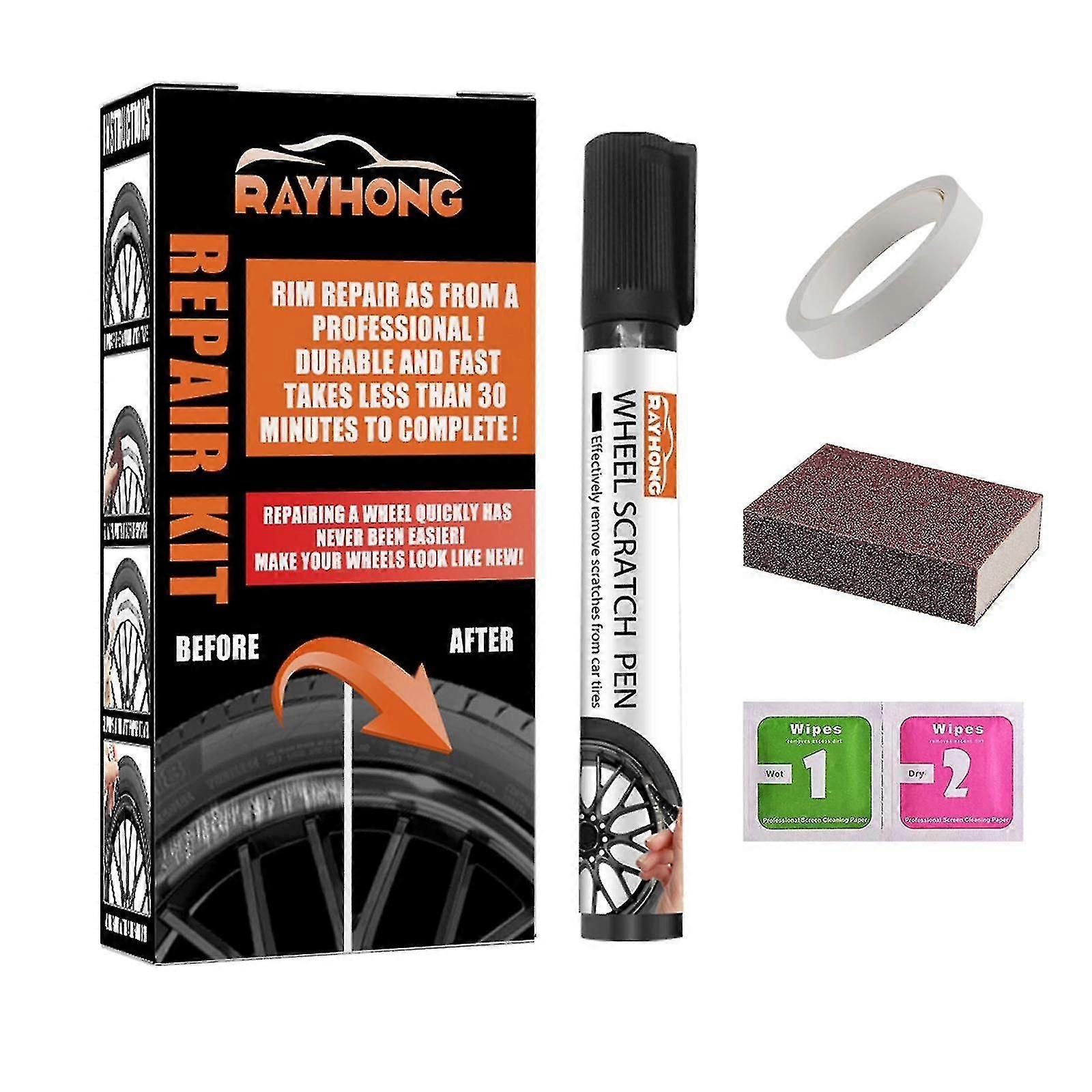 Réparation de rayures de roue en alliage noir, stylo de réparation de rayures de roue, stylo de réparation de rayures de jante de roue de voiture, kit de réparation de roue en alliage Scratch