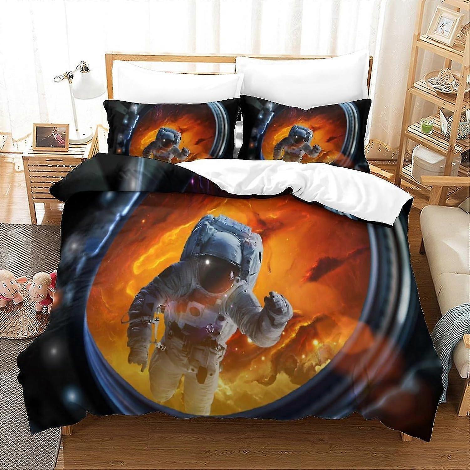 Bedding Duvet Cover Set 3D Print Cosmic Astronaut Design, Space Print Microfibre Duvet Cover Set with Pillow, Suitable for Various Sizes