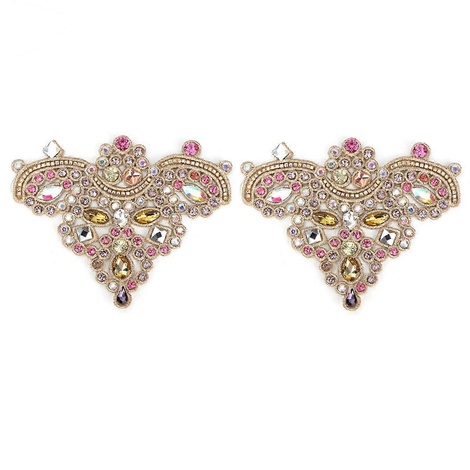 2pcs Rhinestone Crystal Applique Sew On Faux Pearl Patch for Clothing Accessories
