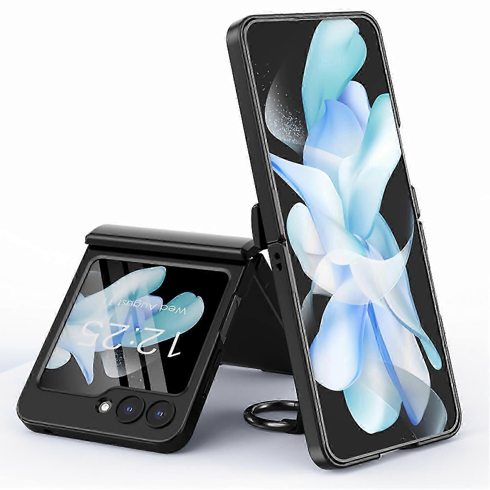 for Samsung Galaxy Z Flip 5 Case Spring Hinge Protection, Z Flip 5 Case with Ring Holder, All-Inclusive PC Shockproof Cover for Z Flip 5