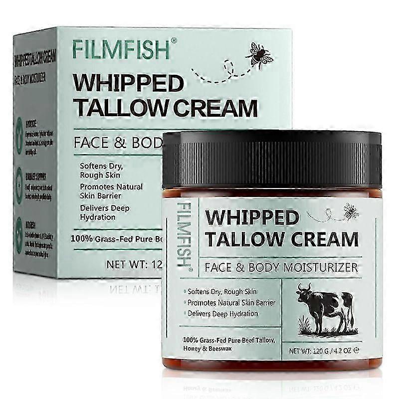 Beef Tallow for Skin, Beef Tallow for Face, Organic Whipped Grass Fed Beef Tallow with Honey, Deeply Moisturizes for Face & Body, 120G