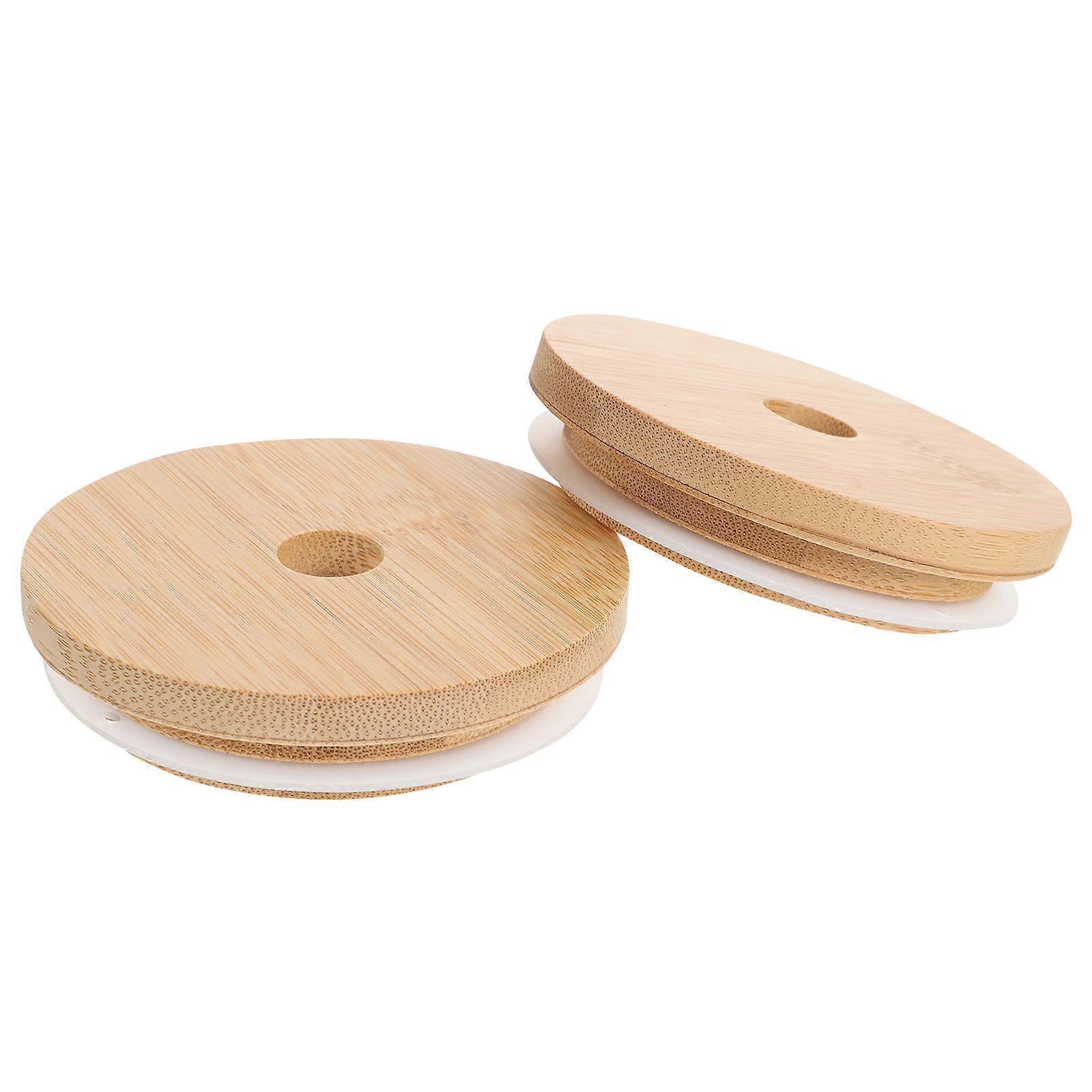 Bamboo Lids for Mason Jars with Straw Hole for Wide Mouth Canning Jars 8x8CM 2Pcs