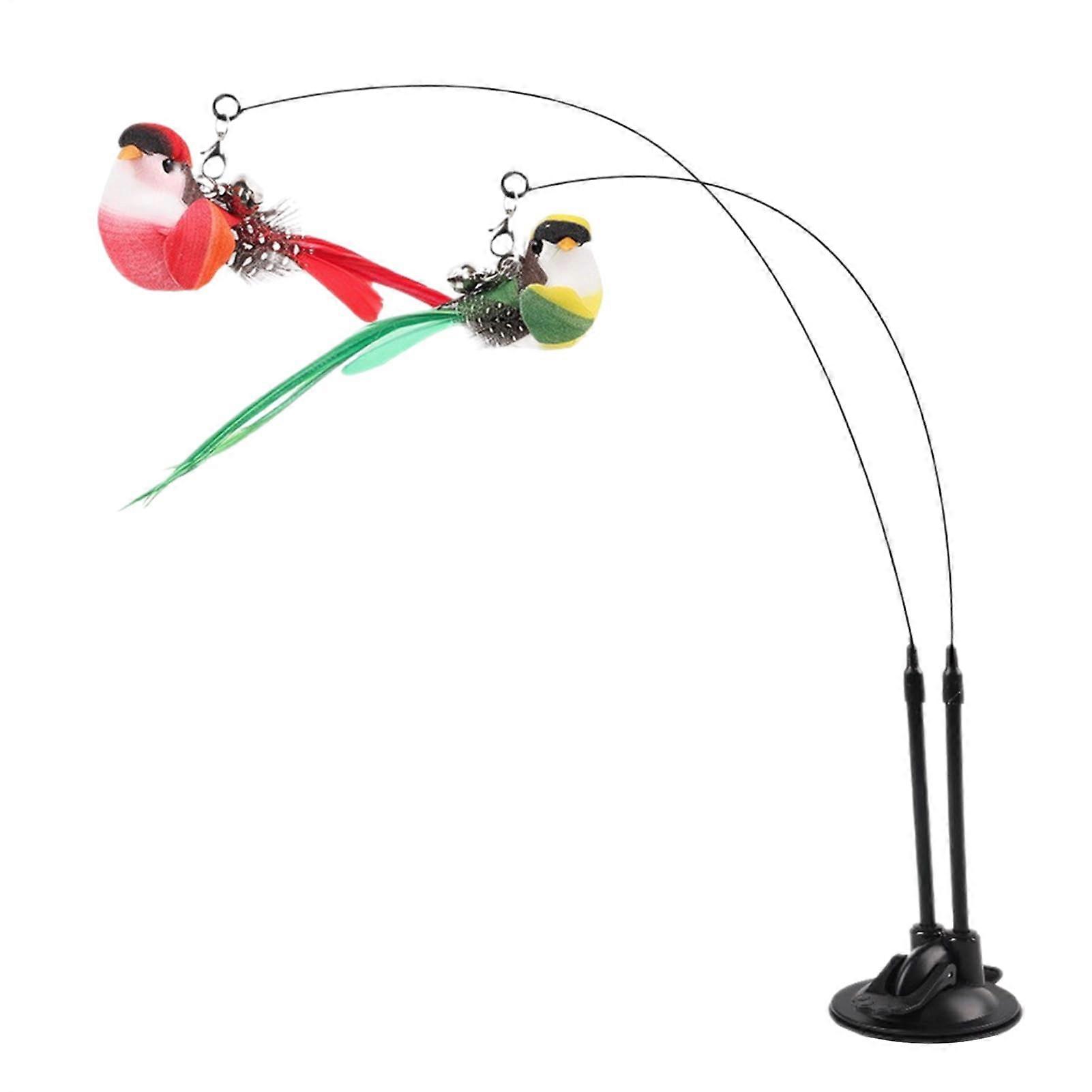 Cat Teaser, Wand Toy, Suction Cup Base, Simulated Chirping Birds, Removable Double Design