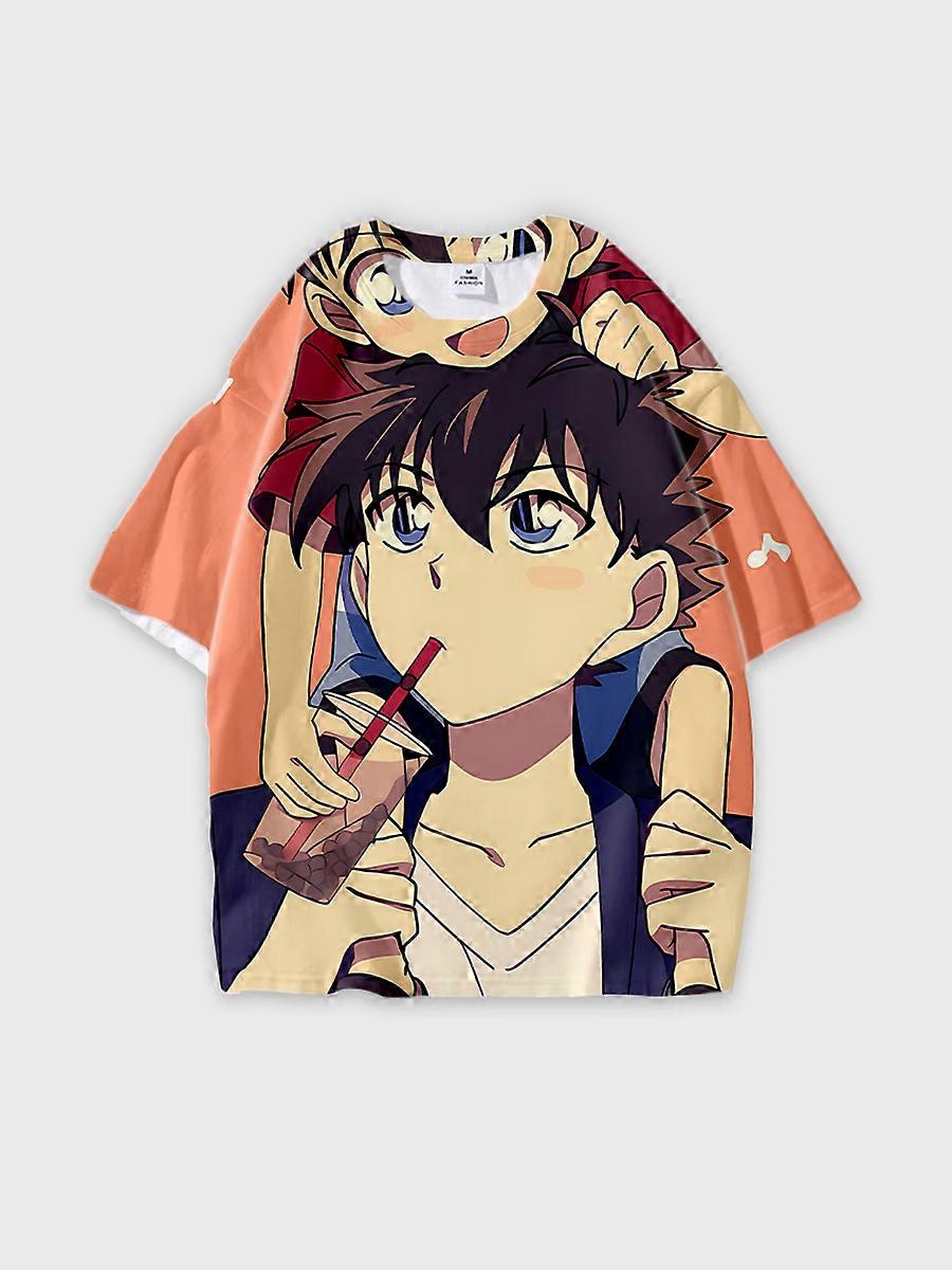T-shirt girocollo Anime Role Pattern manica corta sciolta JW5259