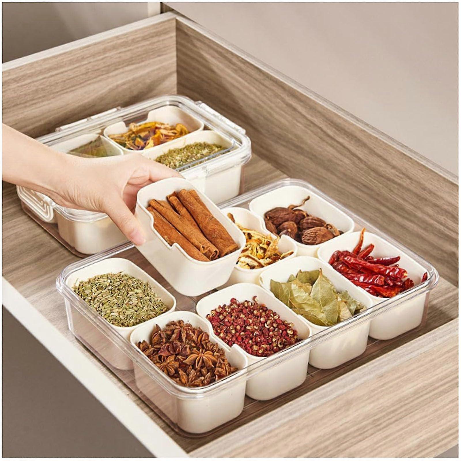 Spice Jars Large Capacity Clear Spice Container with Sealing Cover and Handle, 8 Compartment Portable Spice Organizer