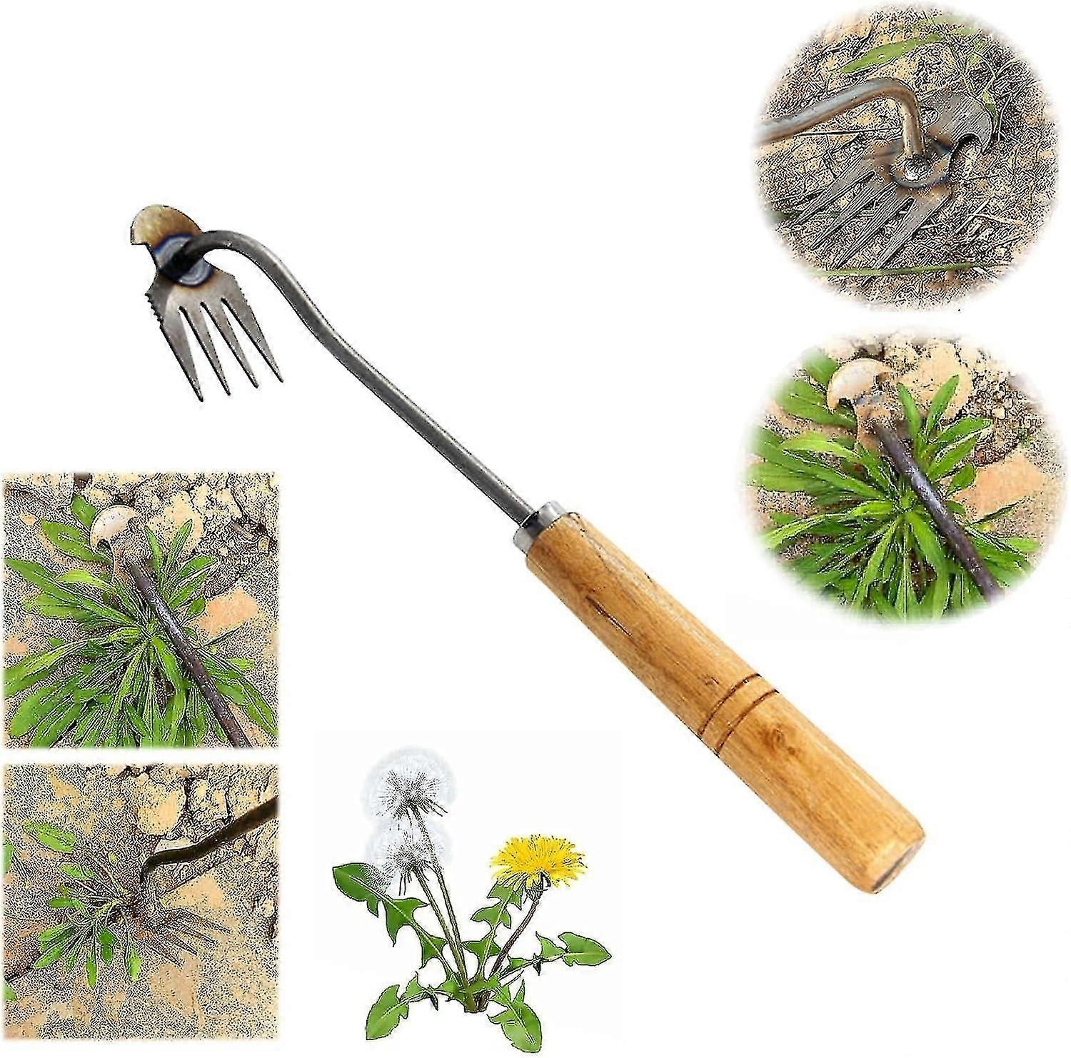 4 Teethes Garden Weeder Tool, Upgrade Uprooting Weeding Tool, Weeds Snatcher Metal Weeding Artifact Puller, Dual Purpose Weeder