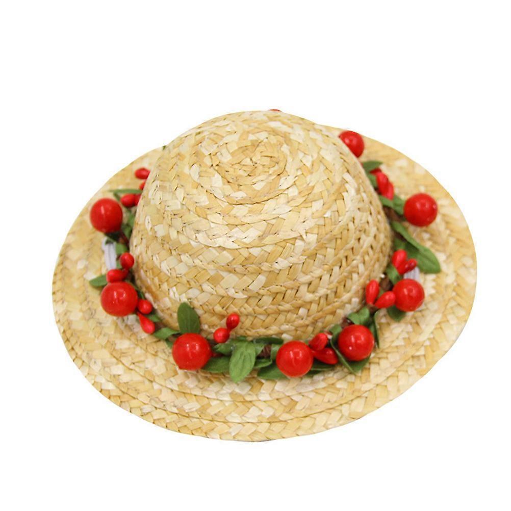 Dog Woven Hat Red Straw Woven Cap for Wearing with Comfortable Fit