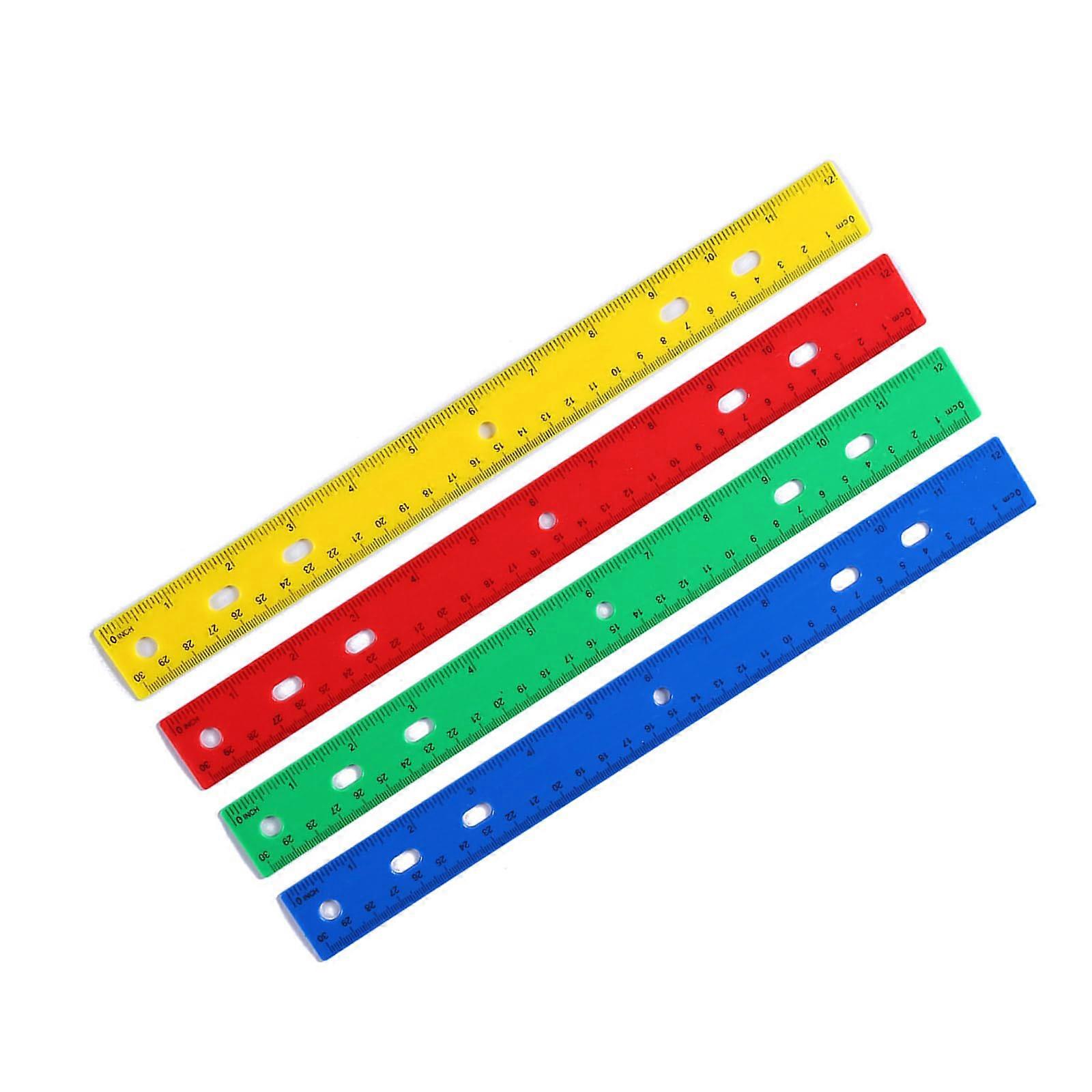 Clear Colorful 12 Inch Drawing Ruler with Inch and Centimeter Measurements, Durable Plastic Straightedge for Math and Art