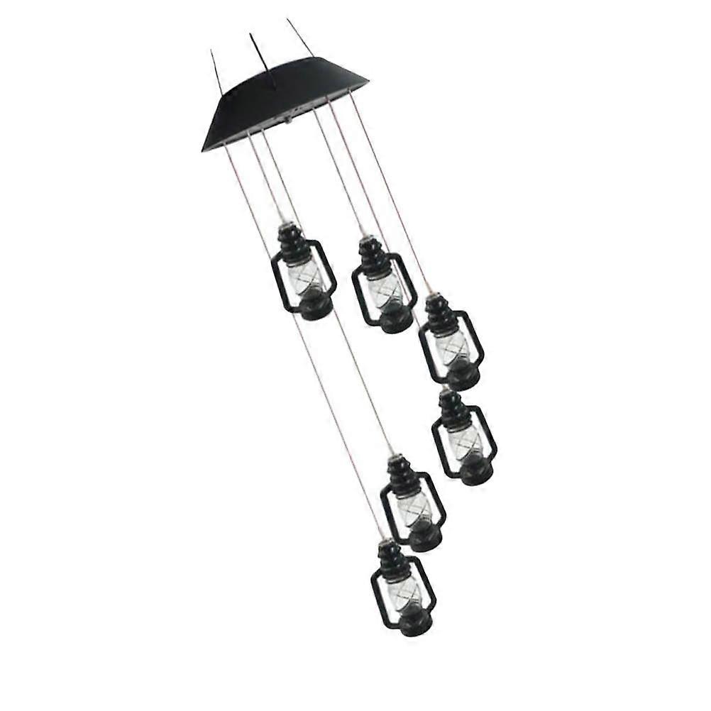 Solar Powered LED Hanging Lamp Kerosene Bottle Wind Chime for Yard