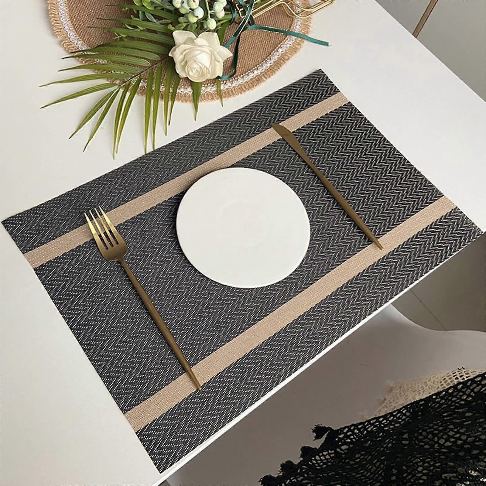 Rectangular Leather Placemat Set, 6Piece Herringbone Pattern, 45x30cm, Coffee