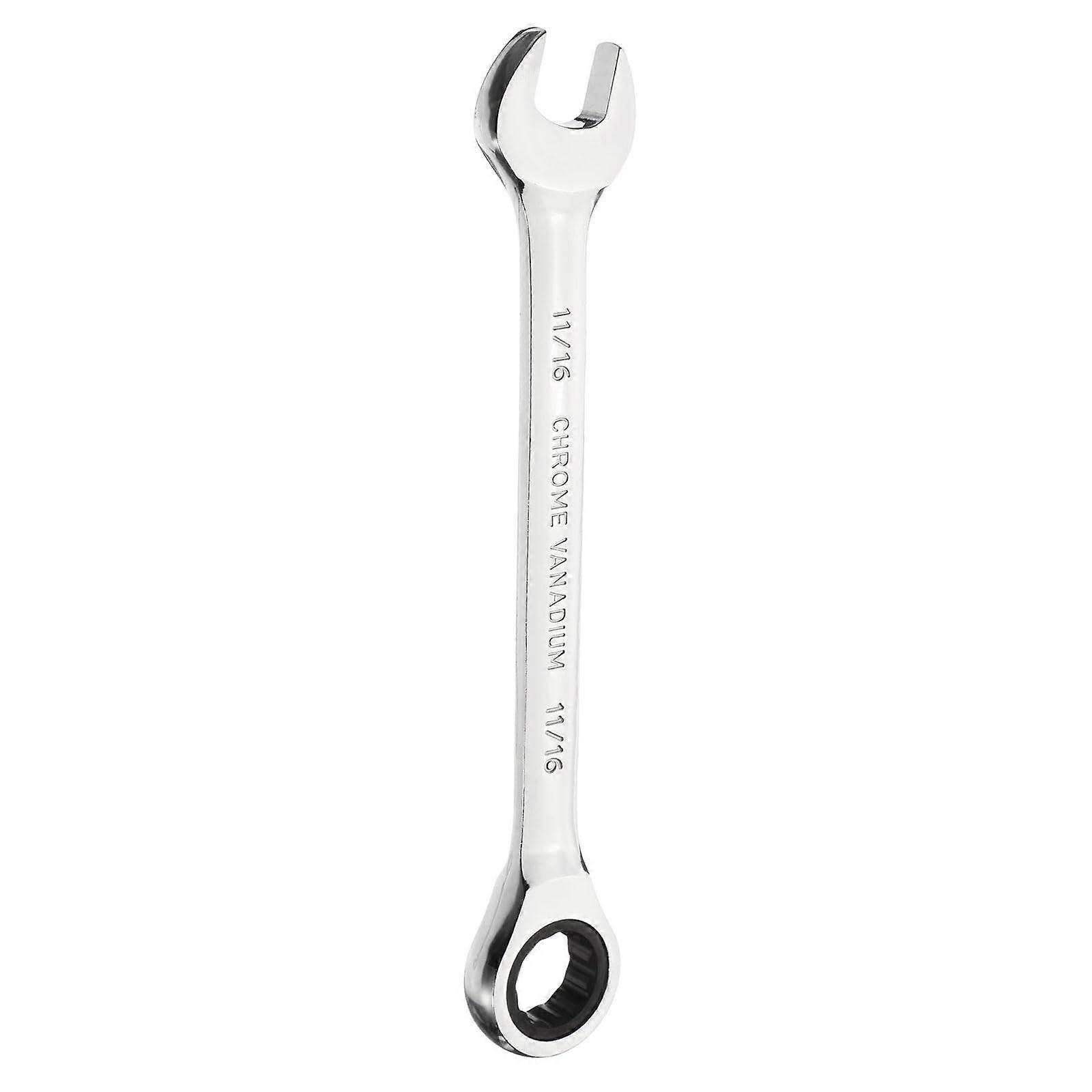 Ratchet Wrench 11/16' Box and Open End 45 Carbon Steel Chrome Plated 12Point 72 Teeth Combination Spanner for Home Auto Machine Maintenance