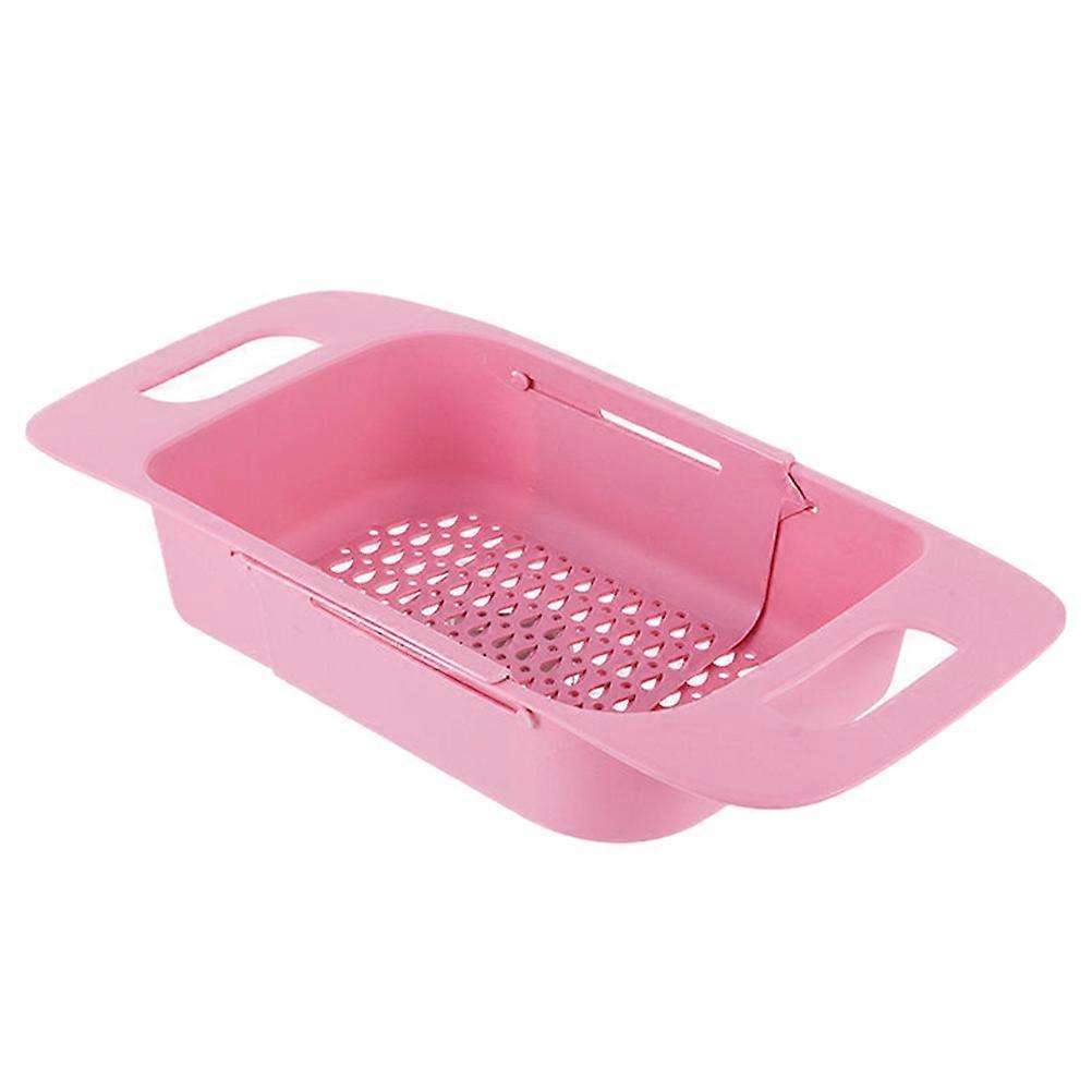 Pink Retractable Drain Rack for Home Use, PP Kitchen Fruit Holder, Telescopic Design, Compact Size