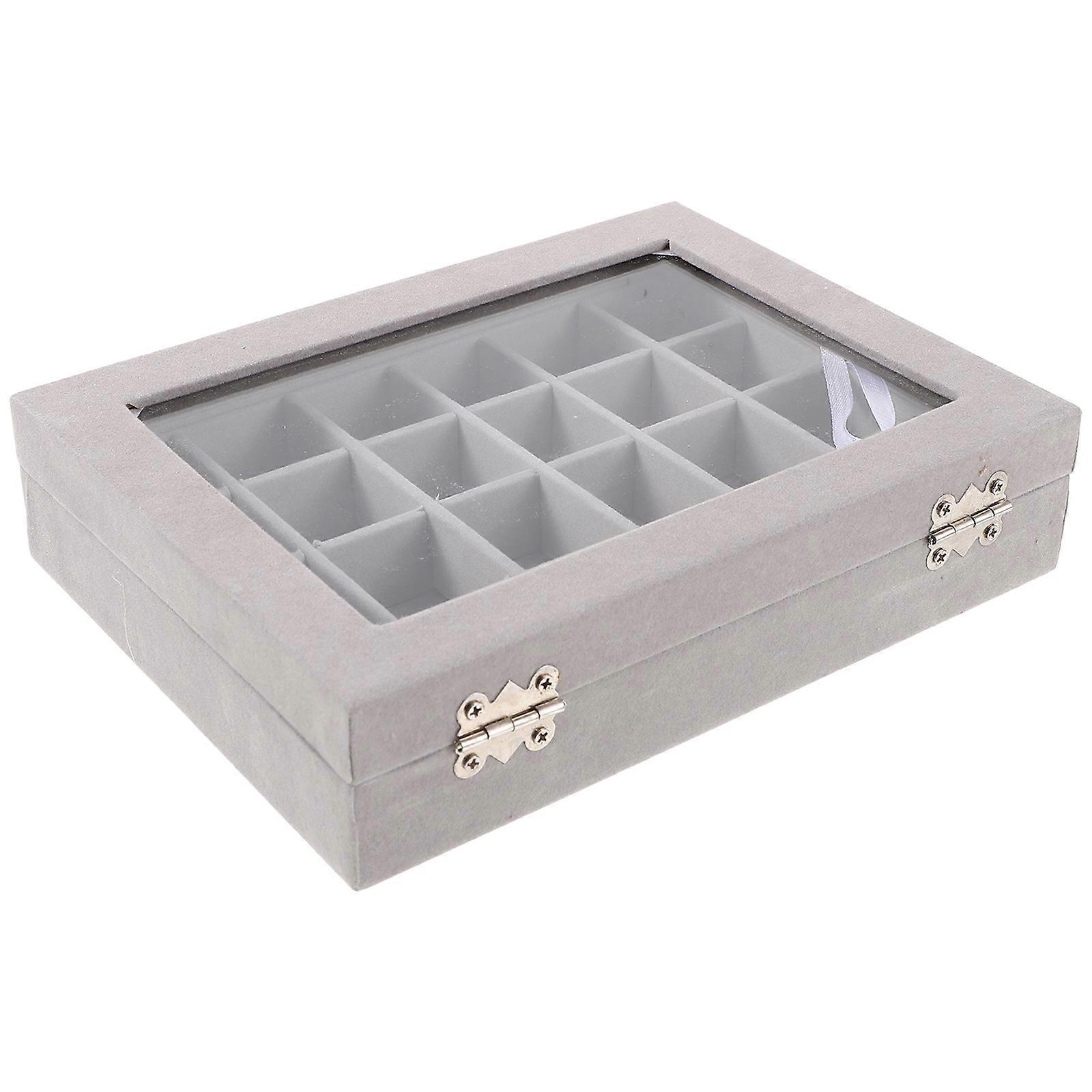Grey Jewelry Box with 24 Compartments for Storage Elegant Display Organizer with Clear Lid 12.5 x 8.5 x 3.5 Inches