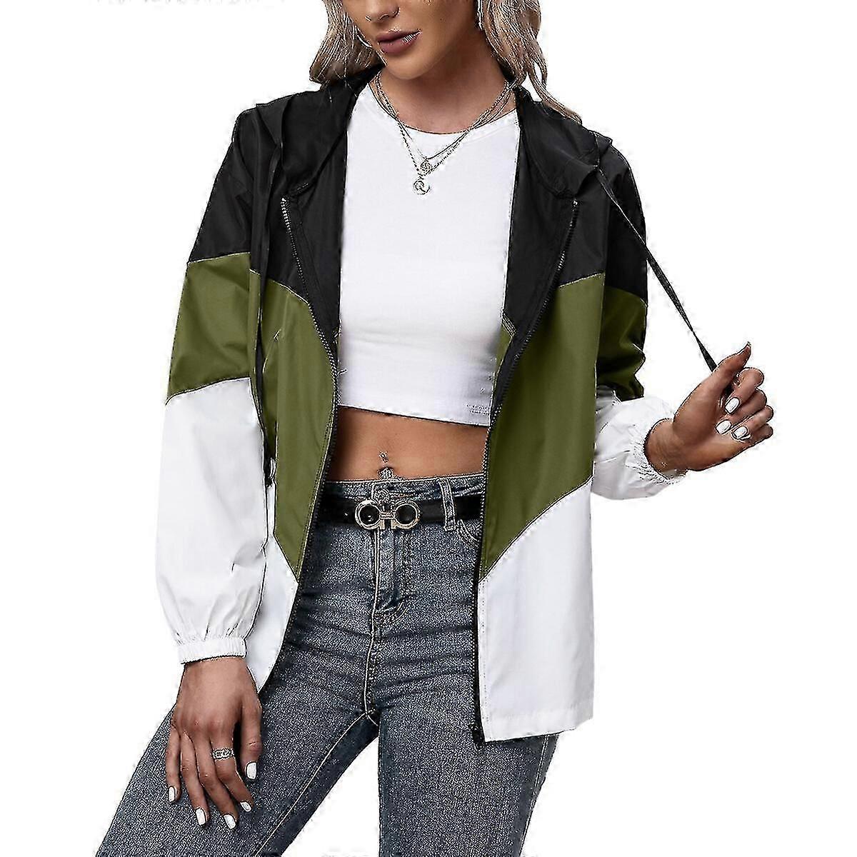 Womens Colorblock Windbreaker Waterproof Jacket Lightweight Coat