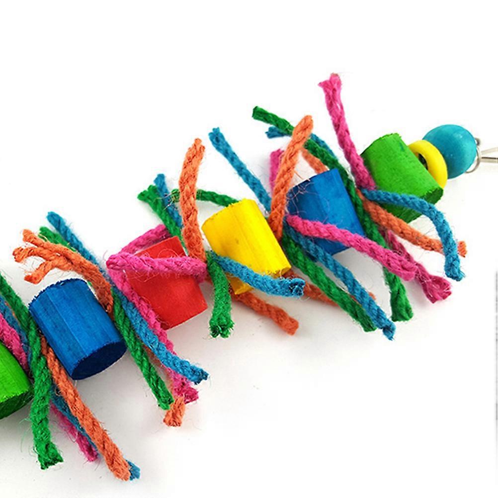 Colorful Wood Block Hanging Parrot Toy for Chewing and Playing Multi Practical Safe for Birds