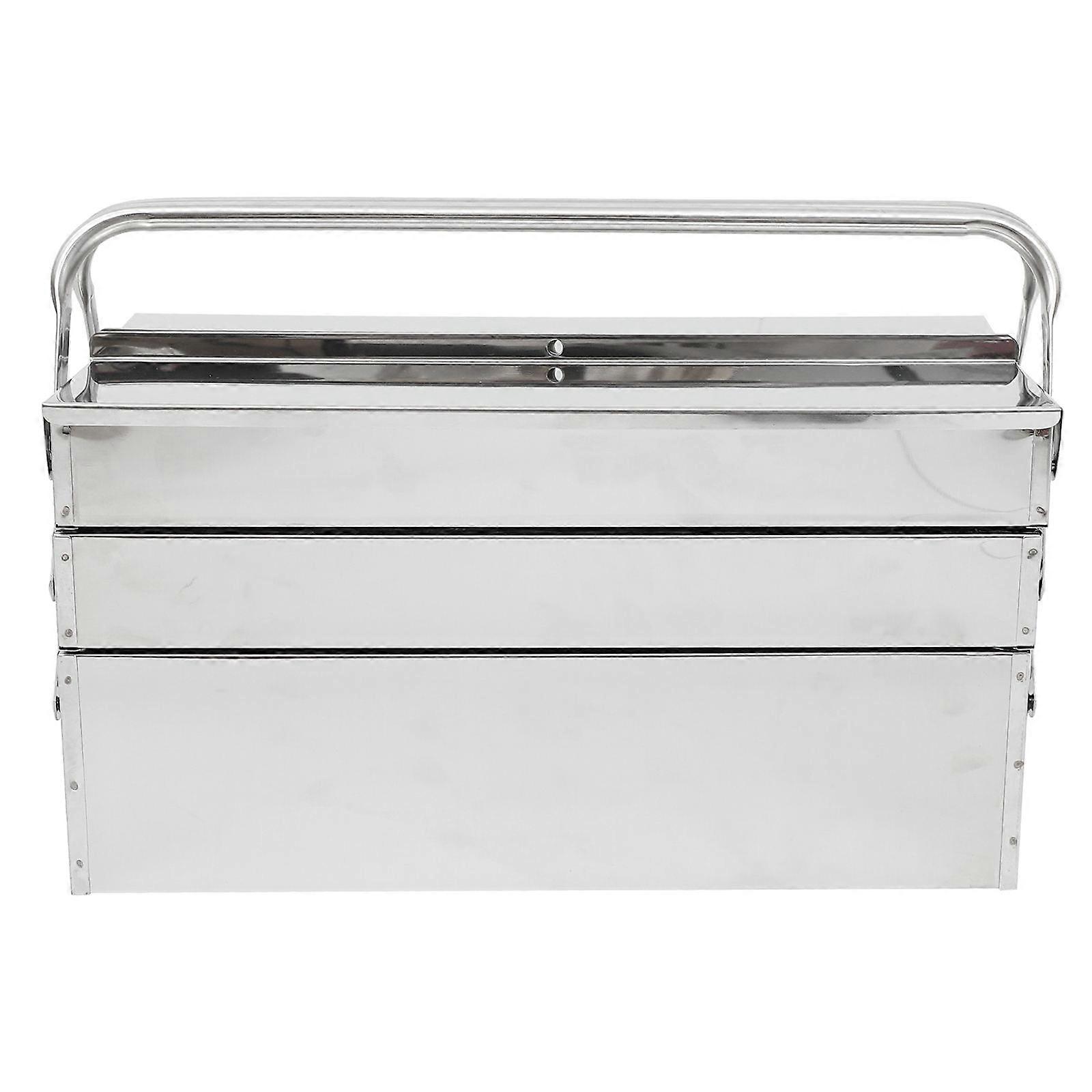 Portable Toolbox 1Set Layered Metal Storage Organizer For Adult Household Tools In Silver Featuring Foldable Design