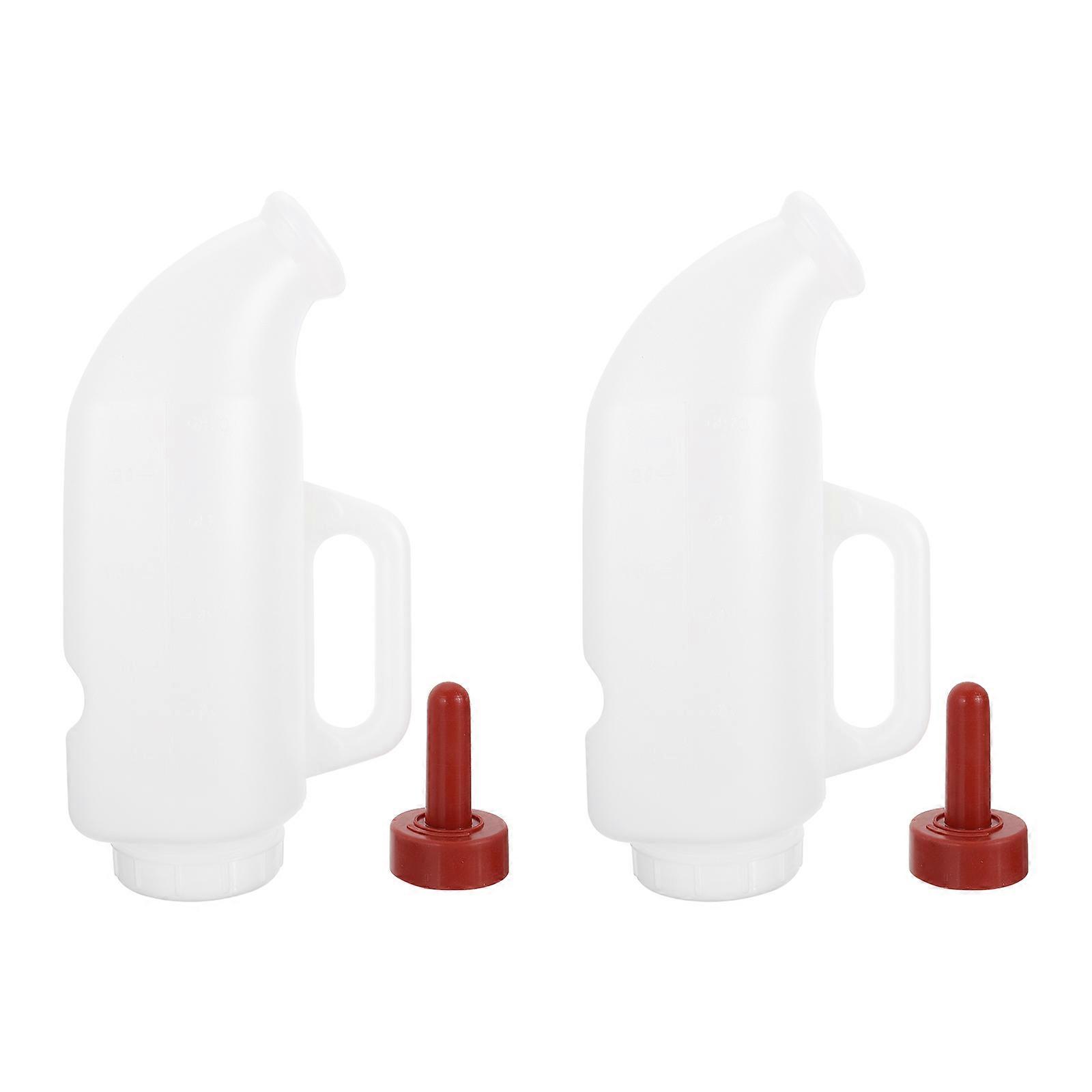 Sheep Milk Bottle for Calf Feeding Made of Plastic White Lightweight Portable with Leakage Prevention 2 Sets