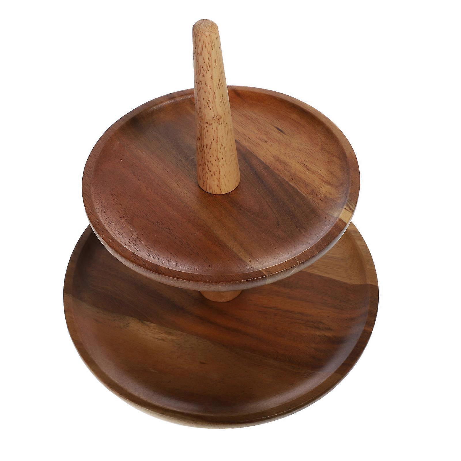 Double Layer Wooden Fruit Plate For Hotel And Restaurant Snack Organization In Coffee Color 1Pcs