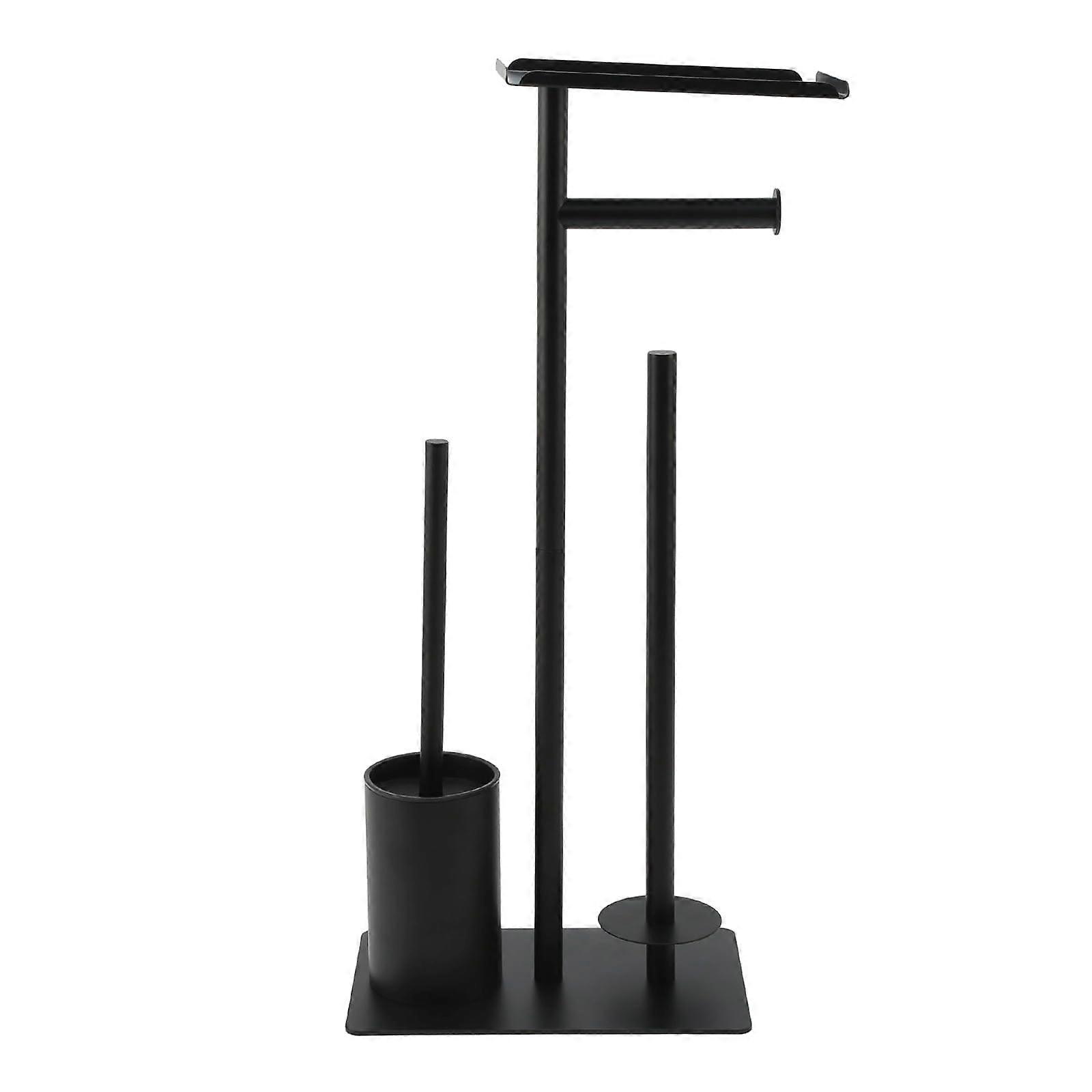 Freestanding Toilet Paper Holder with Brush Shelf, Matt Black, 10x6x24'