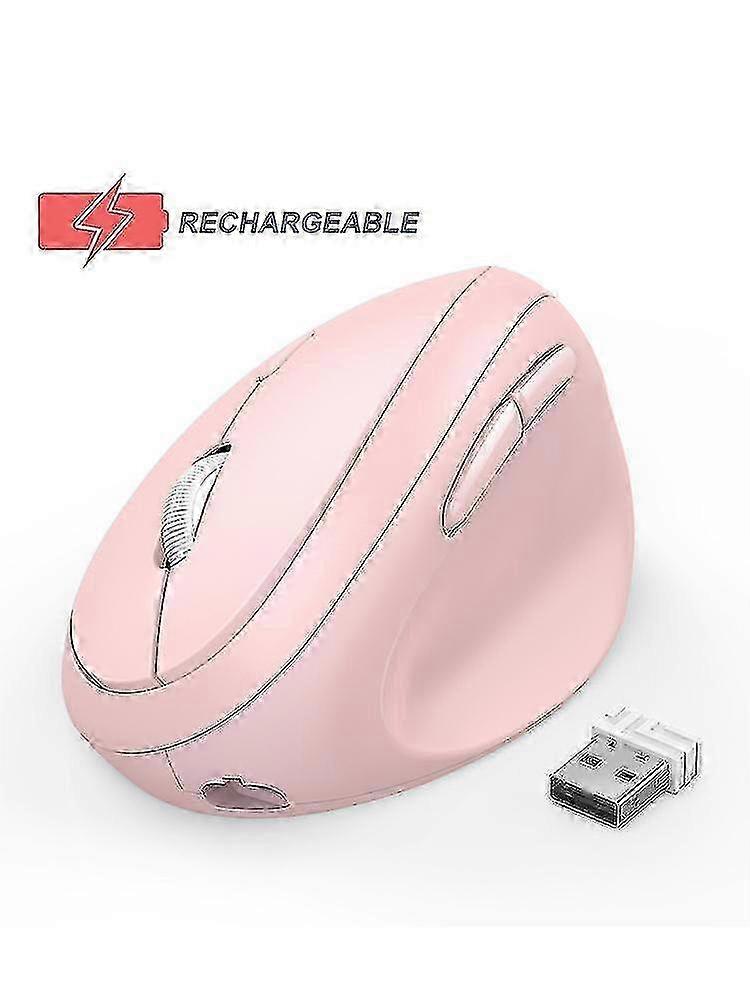 2.4ghz Wireless Mouse for Laptops, Rechargeable Ergonomic Vertical Pink Mouse, Optical Mouse, 3 Adjustable DPI - Pink