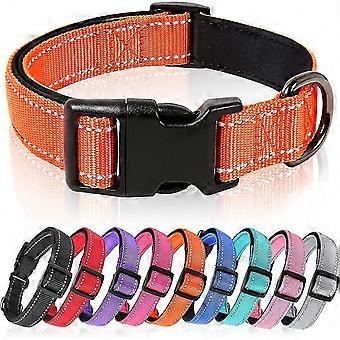 Classic Adjustable Reflective Padded Dog Collar for Small Medium Large Dogs, Orange, L