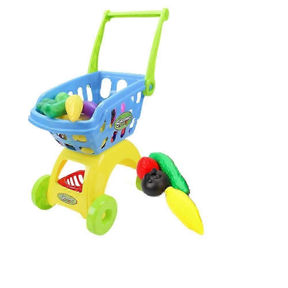 Children's Role-Play Shopping Cart Toy with 24 Accessories and Delivery Box for Cosplay Fun - Blue