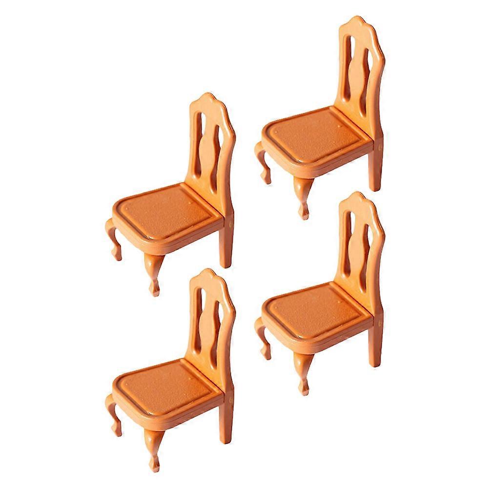 Realistic Miniature Furniture Mini Chair Model Brown Pp Material Decorative 4Pcs
