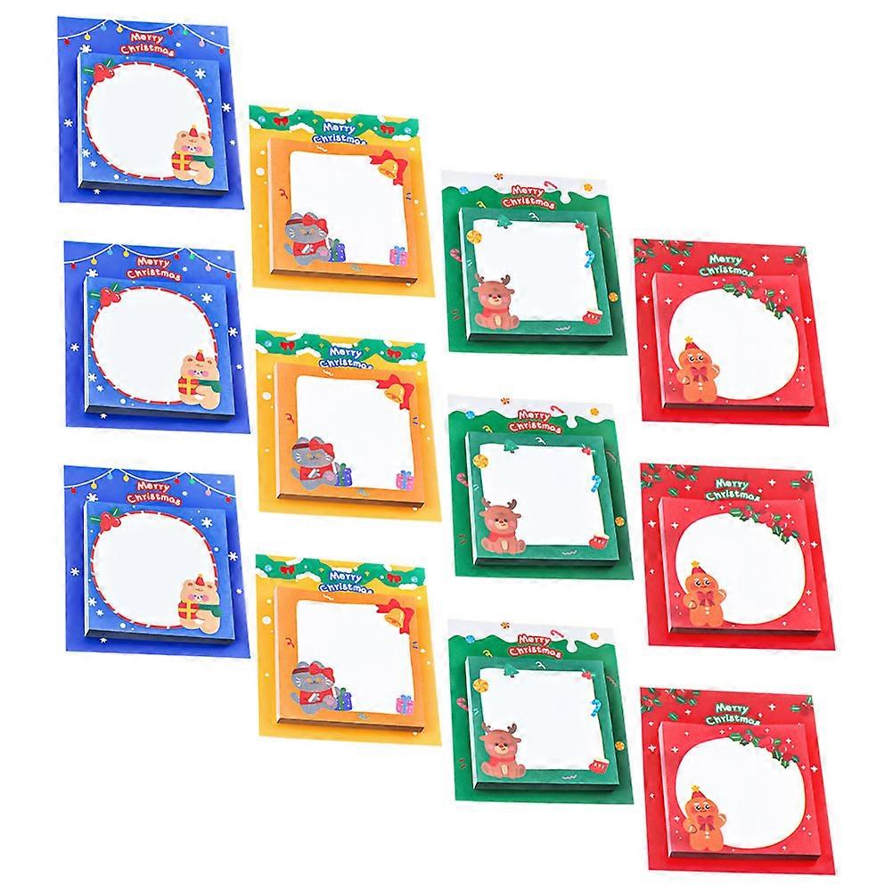 12pcs Christmas Memo Pads Multi Function Note Stickers for School Office Use Creative Cartoon Santa Snowman Design Strong Adhesive Reminder Notes