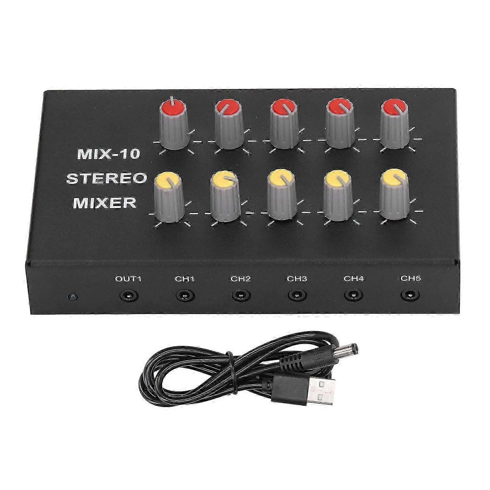 10 Channel Audio Mixer with 3.5mm Jack 10 Input 2 Output Stereo Sound Amplifier Mixer DC5?12V