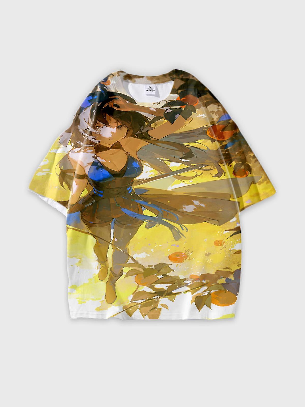 T-Shirt Round Neck, Loose Short Sleeve Pattern Graphic Tee, Unisex Summer Casual Top U1660