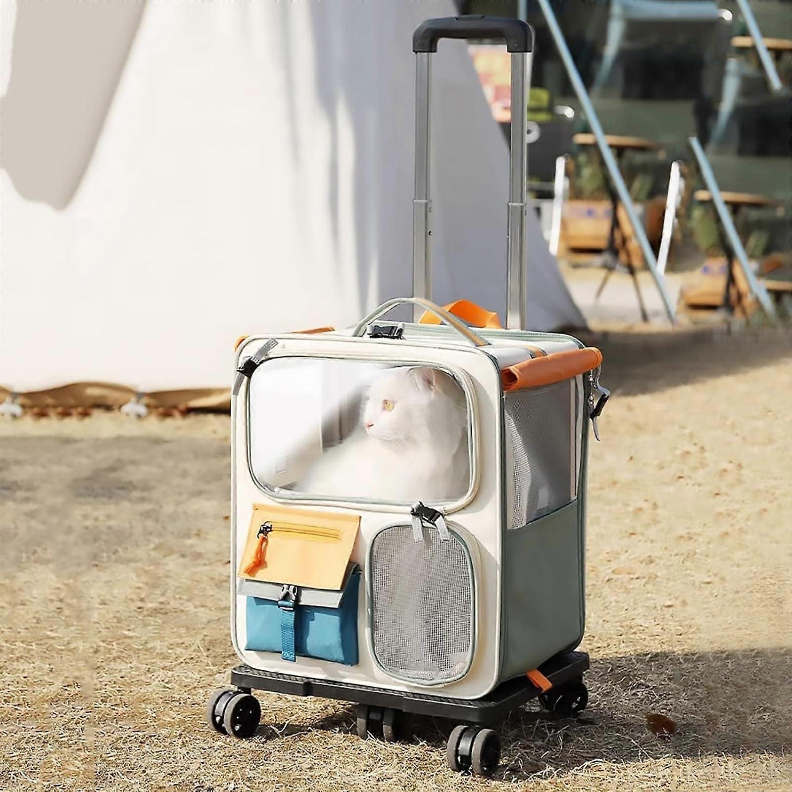 Dog Carrier with Wheels, Cat Carrier Backpack With Wheels, Breathable Mesh Pet Carrier For Cats And Puppies Travel