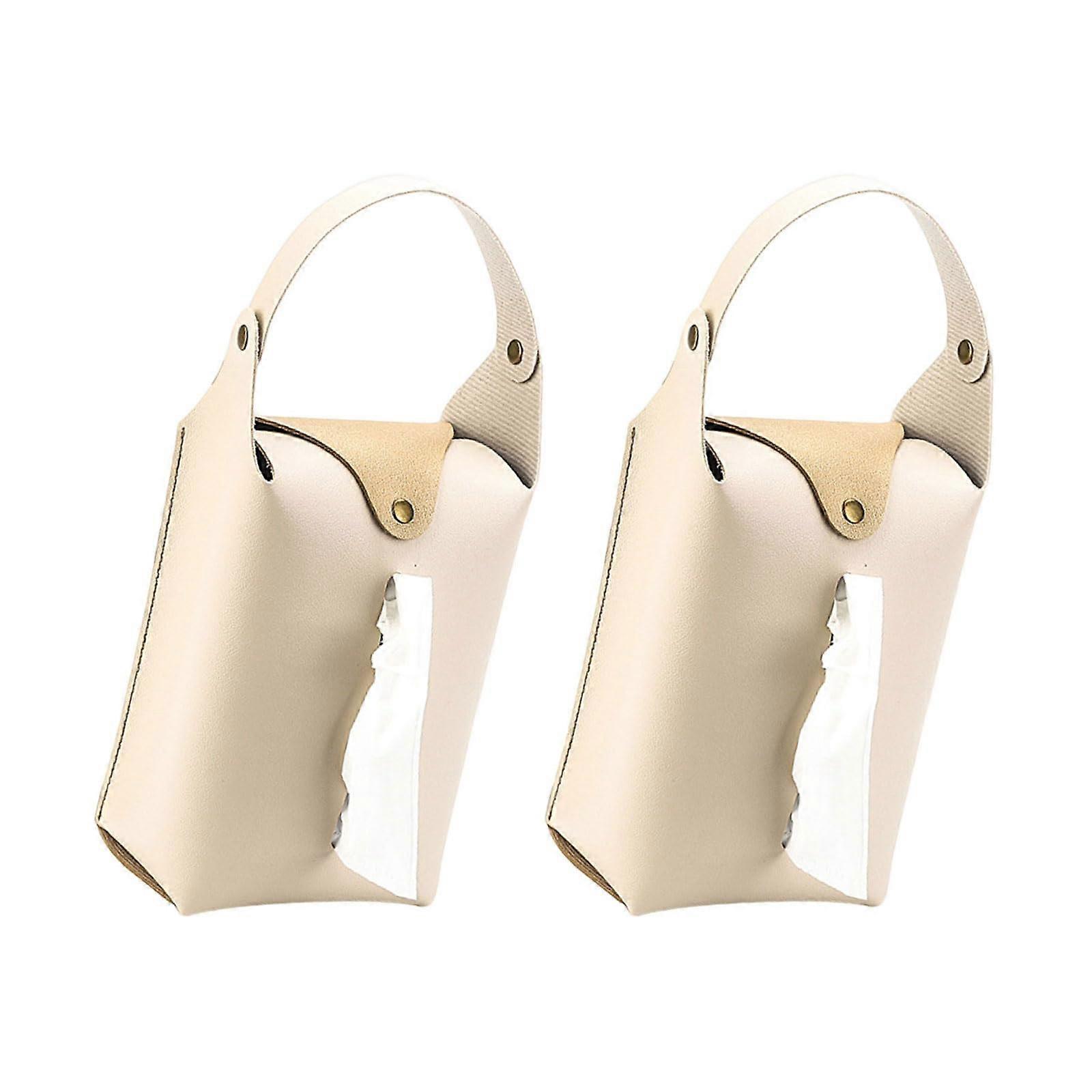 Hanging Leather Tissue Storage Container Two Pack Napkin Dispenser Beige For Desk Or Coffee Table