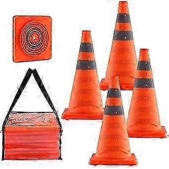 Safetys Cones, 4 Pack 18 Inch Fold Traffic Cones, Construction Cones with Reflective Collars, & Storage Bag